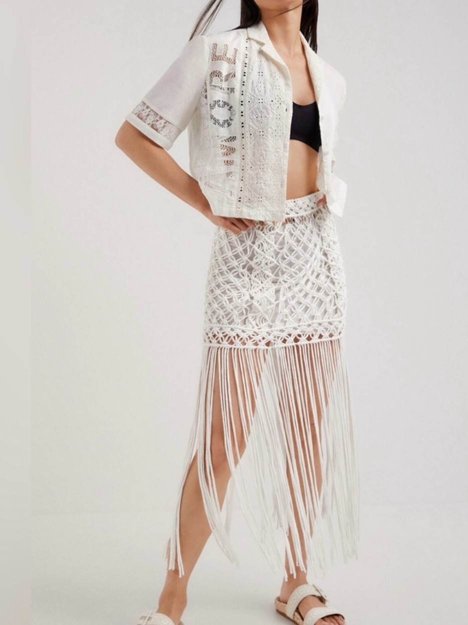 Desigual White Macram Fringe Mini Skirt